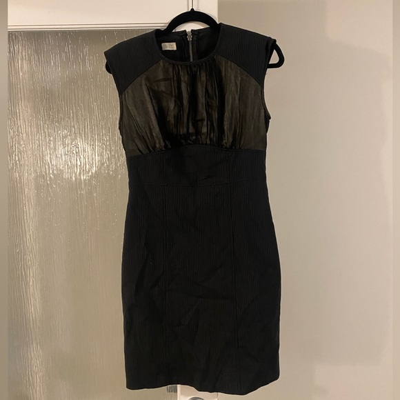 Suzy Shier Dress Black, Silvery-Beige with Chiffon Overlay, Size Small, GUC - Picture 3 of 6